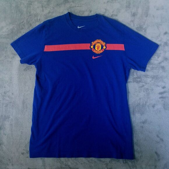 Manchester United TShirt Mens Blue Large Nike Slim Fit Crew Neck UK Soccer - Picture 1 of 8